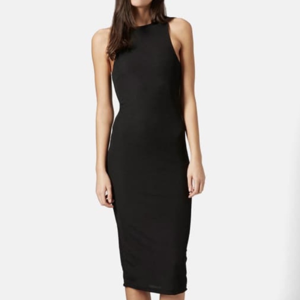 Topshop Black Midi Ribbed Tank Dress
